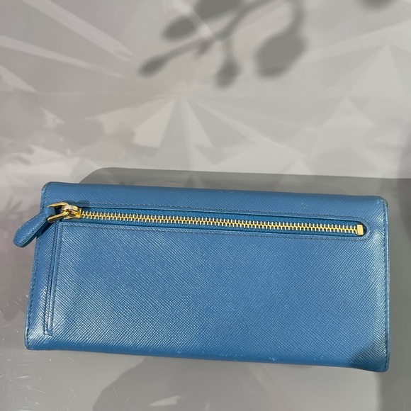 PRADA Blue Bow Saffiano Leather Wallet - Picture 6 of 17